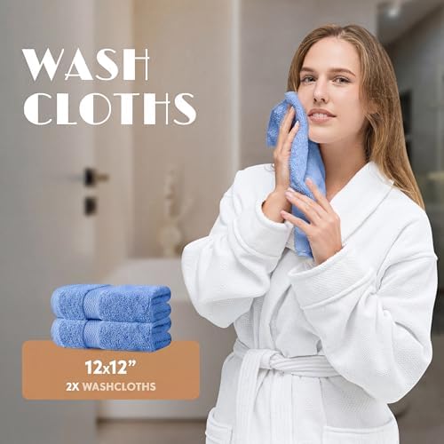 White Classic Light Blue Bath Towel Set of 6-100% Cotton Highly Absorbent Towels - Image 6