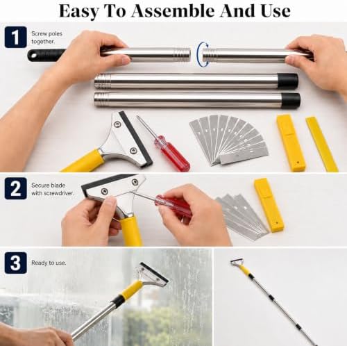 Scraper Tool Set, Adjustable Reach Long Handle Scraper, 4 Inch Razor Blade - Image 6