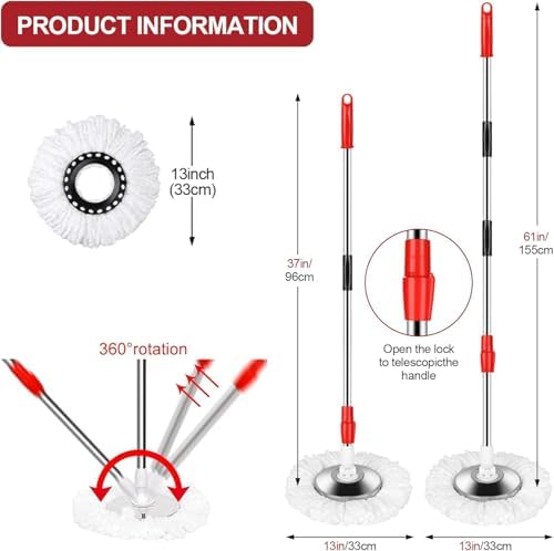 Spin Mop Replacement Handle, 360°Spin Mop Pole Handle Replacement Rotating - Image 2
