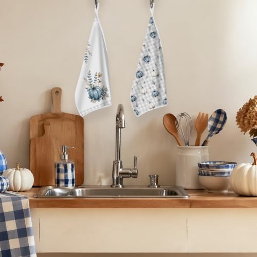 Fall Blue Pumpkin Kitchen Towels 4 PCS, Autumn Hand Towel - Image 6