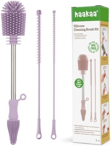 Haakaa Silicone Cleaning Brush Kit, Portable Bottle Brush Cleaner by haakaa