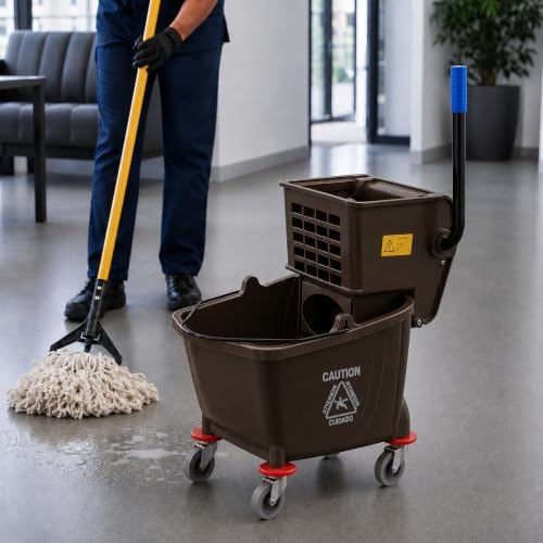 Commercial Mop Bucket with Wringer on Wheels | Brown 35 Quart - Image 3
