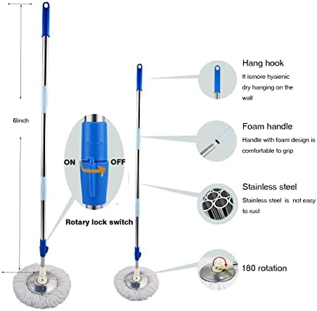 Spin Mop and Bucket with Wringer Set, 3 Microfiber Mop Heads - Image 2