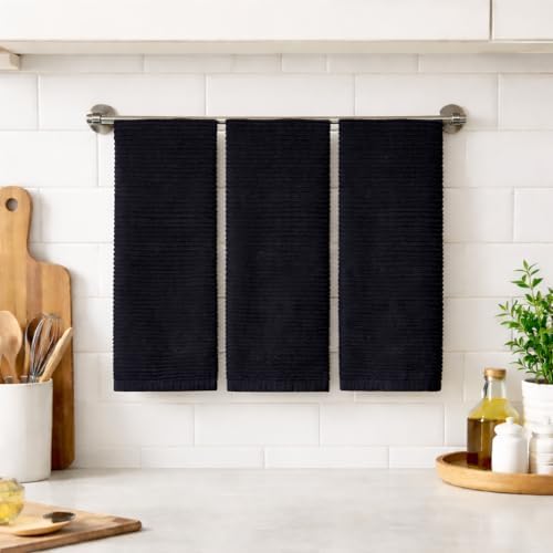 Black Kitchen Hand Dish Towels, 100% Cotton - Image 2