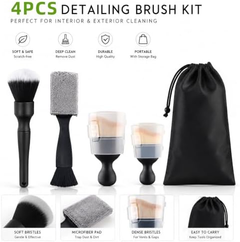 4-Piece Car Detailing Brush Set, Soft Bristle Interior Cleaner Brushes - Image 2