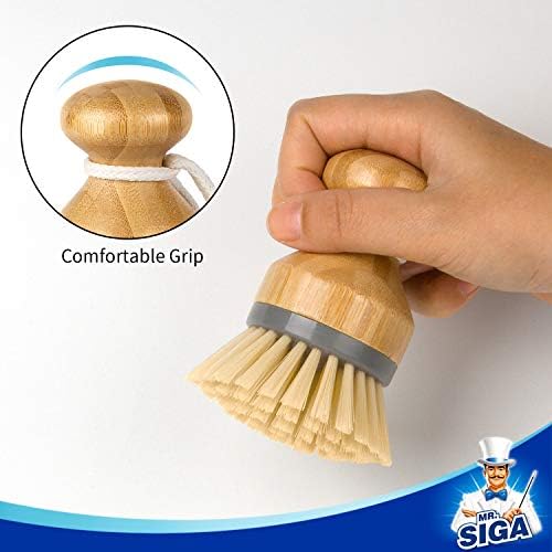MR.SIGA Bamboo Palm Brush, Dish Scrub Brush, Bamboo Dish Brush - Image 2