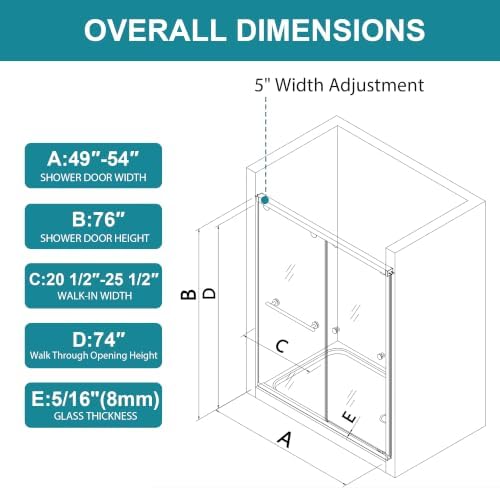 Frameless Double Sliding Frosted Shower Door, 49-54"Wx76"H, 5/16"Brushed Gold - Image 2