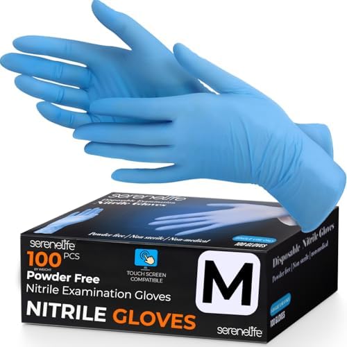 Serenelife 100 count Medium Gloves Nitrile Disposable Latex & Powder Free by SereneLife
