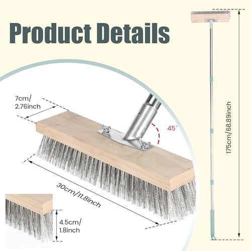 Deck Scrub Brush, Stainless Steel Wire Floor Brush - Image 2