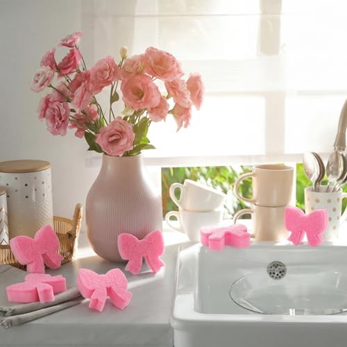 Tioncy 12 Pack Pink Bow Sponges Dual Sided Non Scratch - Image 4