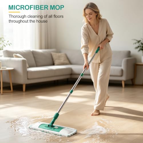 Microfiber Mops for Floor Cleaning Floor Flat Mop for Hardwood Green - Image 7
