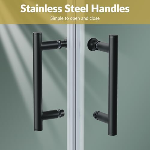 ELEGANT 36" D x 36" W x 72" H Corner Double Sliding Shower Door, Matte Black - Image 7