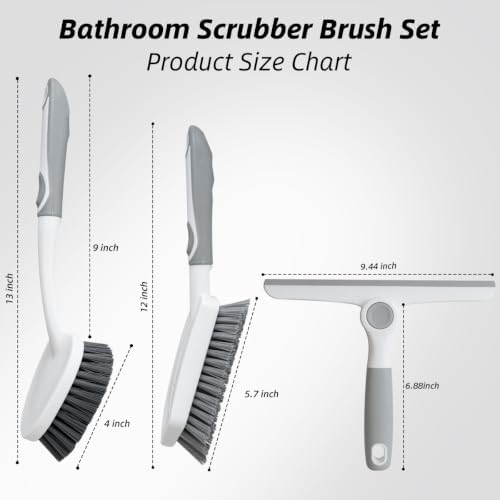 3 Pack Scrub Brush Set with Grout Brush, Shower Brush and Squeegee - Image 2