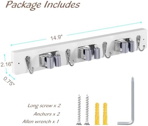 OUTNILI White Mop Broom Holder Wall Mount - Image 6