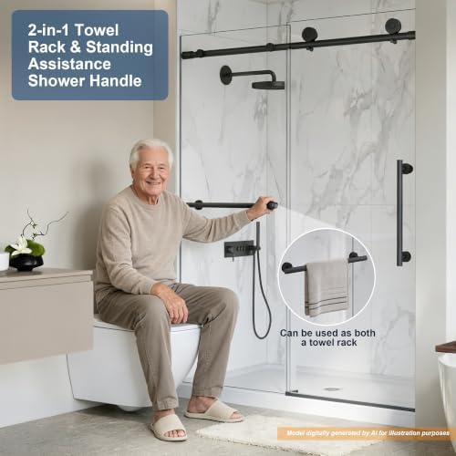 Frameless Sliding Shower Doors 49-54" Wx76 H, 5/16" Matte Black - Image 5