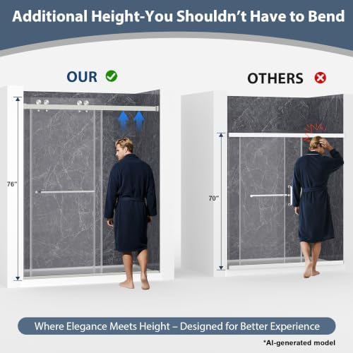 55-60" x 76"H Frameless Double Sliding Shower Doors Brushed Nickle - Image 4