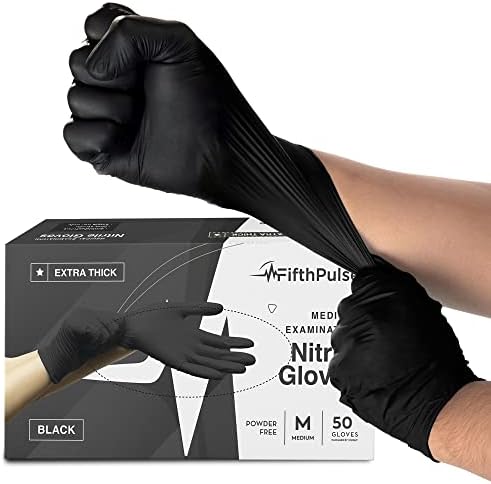 Disposable Black Nitrile Gloves Medium 50 Count by FifthPulse