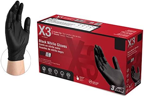 X3 Nitrile Disposable Gloves Latex Free 3 mil Black by X3