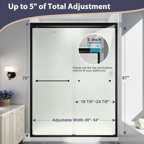 49"-54" W x 70" H Double Sliding Frosted Shower Door Matte Black - Image 5