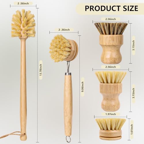 5 Pack Bamboo Dish Brush Set - Image 2