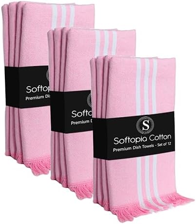 Prewashed Stripe Tea Towels 12 Pack, 16x26 Inches, Dish Cloths by SoftopiaCotton
