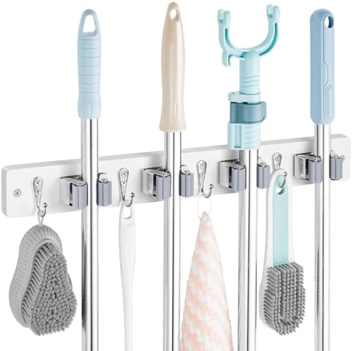 OUTNILI White Mop Broom Holder Wall Mount by OUTNILI