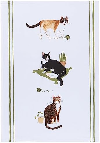 Now Designs Floursack Kitchen Towels Quick Dry Cotton Hand Towel Set, Cat - Image 2