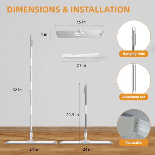 Flat Microfiber Mop for Floor Cleaning, 23.6 Inch Extra-Wide Aluminum Base Mop - Image 3