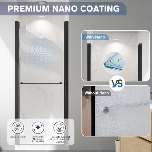 28"-30" W x 72" H Frameless Pivot Shower Door Matte Black - Image 2