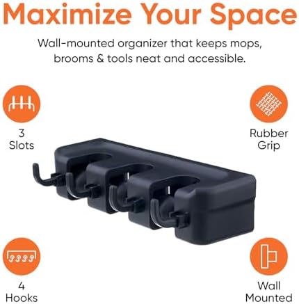 Superio Mop and Broom Holder Wall Mount Storage Organizer - Image 3