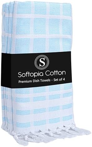 Matrix Dobby Kitchen Towels 4 Pack, 100% Cotton, 16x26 Inches, Handmade Knotted by SoftopiaCotton