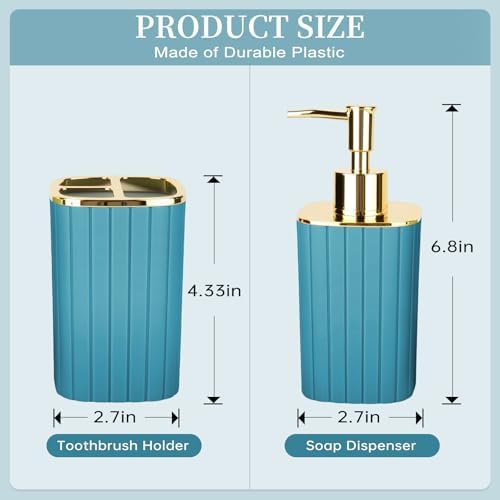 RRM Bathroom Soap Dispenser and Toothbrush Holder Set, Teal Blue - Image 7