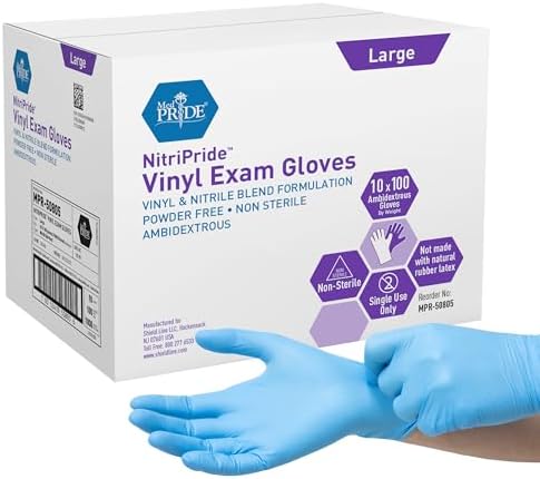 MED PRIDE Nitrile/Vinyl Blend Exam Gloves, Powder-Free, 1000-Count by MEDPRIDE