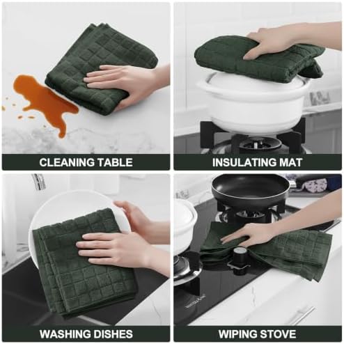 Homaxy Large Premium Cotton Kitchen Towels 16"x 28", 6 Pack, Dark Green - Image 4