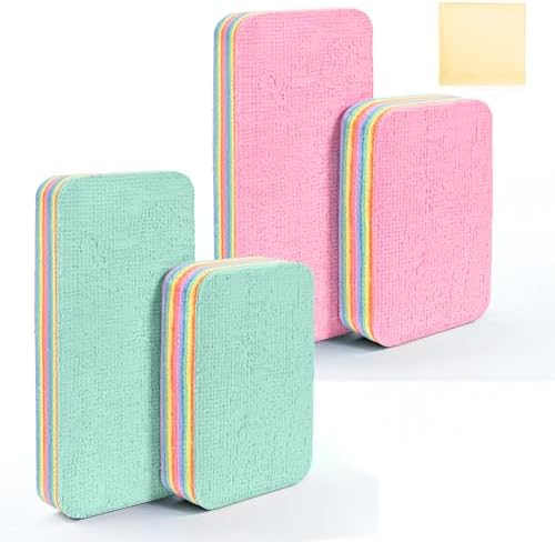 LEAVAQ Microfiber Sponge 4 Pack, Peelable 12-Layer Bathroom Cleaning Pads by LEAVAQ