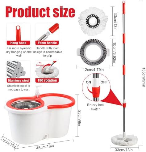 Spin Mop and Bucket with Wringer Set, 6 Microfiber Mop Heads - Image 2