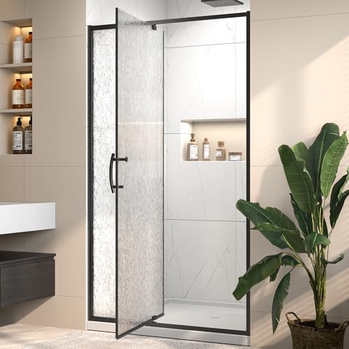 Pivot Glass Shower Door 38-42 in.W x 71 in.H, Matte Black Finish by RodkedcProductCollection