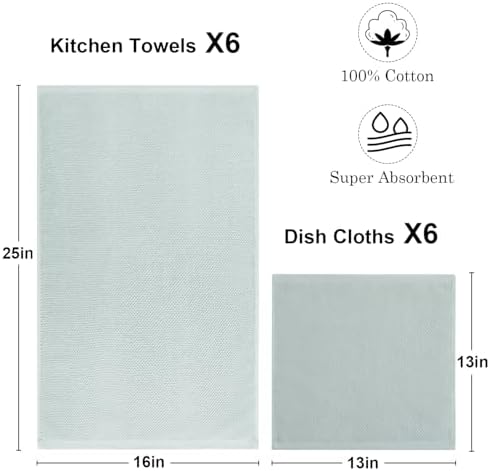 12 Pack Kitchen Towels and Dishcloths Set, 100% Cotton Soft and Absorbent - Image 2