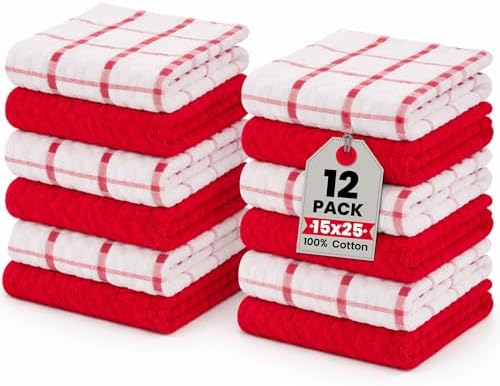 GOLD TEXTILES Kitchen Towels 12 Pack Premium 100% Cotton Dish Towels by GOLDTEXTILES