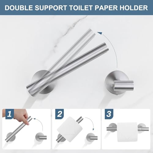 Brushed Nickel Bathroom Hardware Accessories Set, 5 Pieces Round Towel Bar Set - Image 2