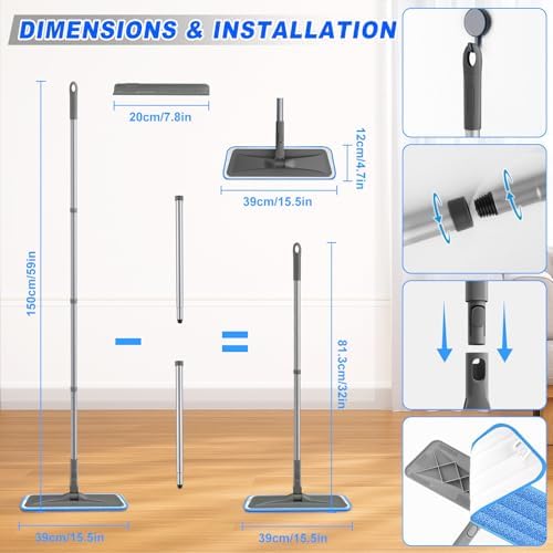 BPAWA Microfiber Mops for Floor Cleaning: Flat Mop for Hardwood Tile Wood - Image 2