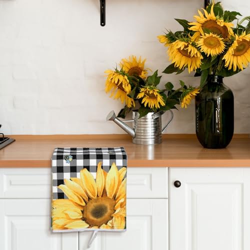 Bencailor 4 Pcs Sunflower Kitchen Towels Floral Hand Dish Towels Gift - Image 2