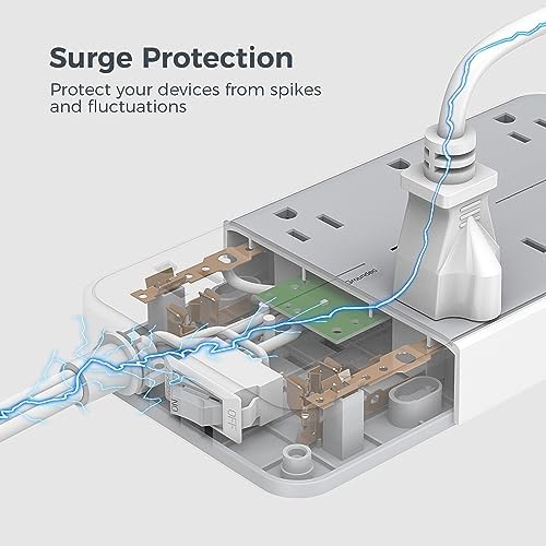 TESSAN Power Strip Surge Protector, 15FT Flat Plug Extension Cord - Image 6