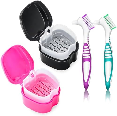 2 Pack Colors Denture Bath Case Cup Retainer Cleaner Holder Case False Teeth by EZEELAI