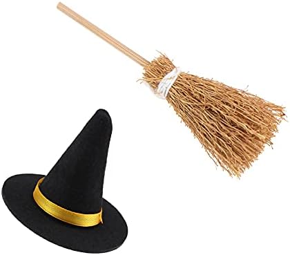 24 Pieces Halloween Mini Witch Hats Brooms Decoration Set Mini Felt Witch Hat - Image 6