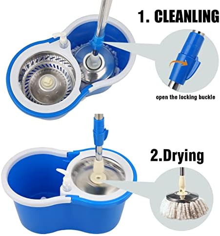 Spin Mop and Bucket with Wringer Set, 3 Microfiber Mop Heads - Image 5