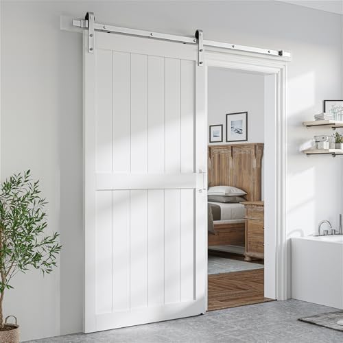 SMARTSTANDARD 40" x 84" White Sliding Barn Door by SMARTSTANDARD
