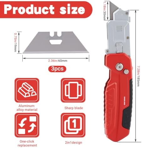 2 In 1 Folding Scraper Utility Knife, 3 Blades, Quick-Change - Image 2
