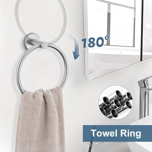 Brushed Nickel Bathroom Hardware Accessories Set, 5 Pieces Round Towel Bar Set - Image 4