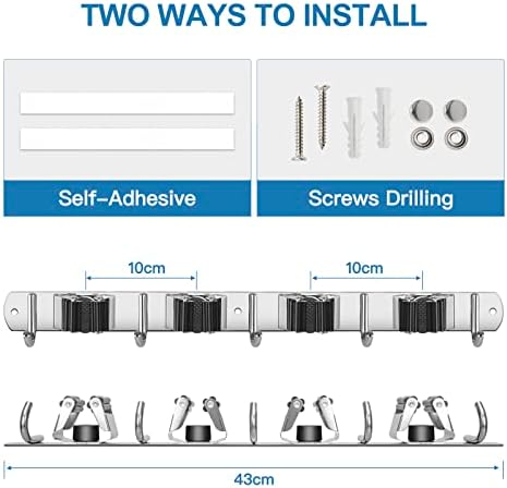 IMILLET 2 Pack Broom Holder Wall Mount Stainless Steel Mop Organizer - Image 6
